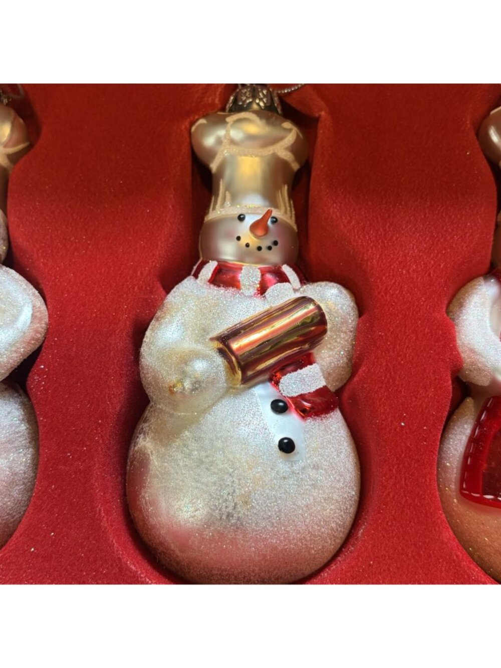 Williams Sonoma Limited Edition Baker Chef Snowman Glass Holiday Ornaments 2005 - Picture 7 of 16